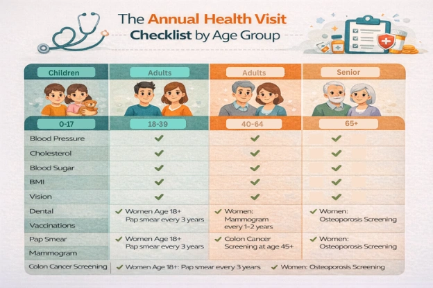 Annual Health Visit Checklist by Age Group