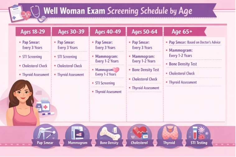 Well Woman Exam Screening Schedule by Age