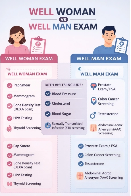 Well Woman vs Well Man Exam