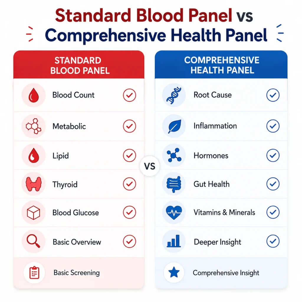 comprehensive health panel vs Standard Blood Panel